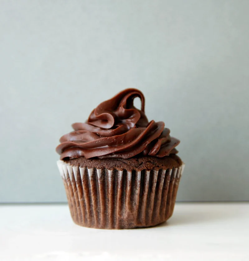 Chocolate cupcakes with rich dark batter in paper liners, a classic pioneer woman basic chocolate cupcakes recipe
